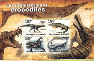 A0086 - BURUNDI - ERROR, 2011  MISSPERF stamp SHEET - DINOSAURS Crocodile