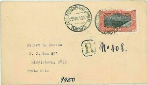 14757 - COTE DES SOMALIS - POSTAL HISTORY - registered letter to USA 1927 TRAINS-