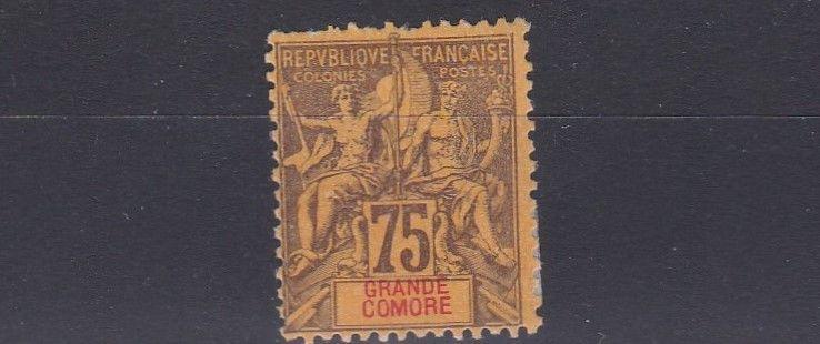 FRENCH COLONIES GRAND COMORO 1897 75C   BROWN/ORANGE MH  OLD HINGE REMAINS  