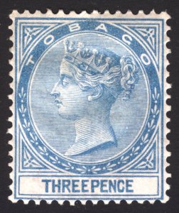 Tobago 1879 3d Blue Watermark Crown CC, Scott 2 SG 2 MH Cat $145