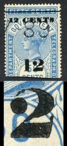 Ceylon Telegraph SGT27a 12c on 50c 2 with Straight Foot Cat 75 pounds