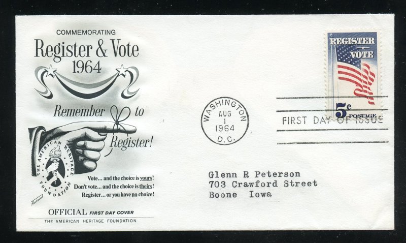 US 1249 Register and Vote ADDR Fleetwood cachet FDC