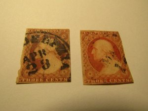 US Stamps, Set of 2 Stamps, Scott.# 10 used, Mixed condition, some imperfections