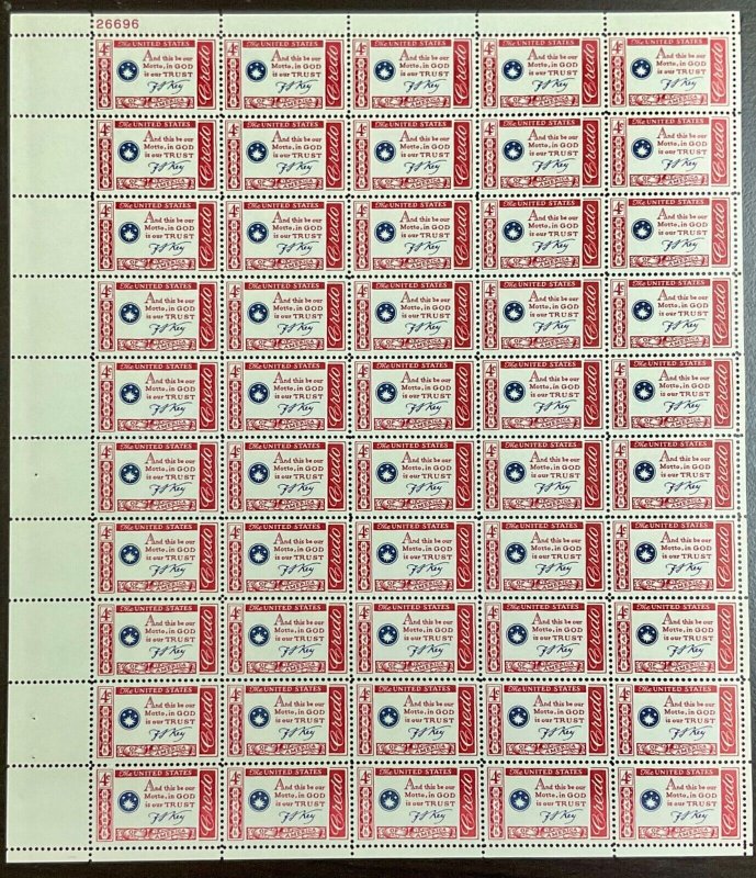 1142   Francis Scott Key Credo  MNH  4 cent sheet of 50   1960