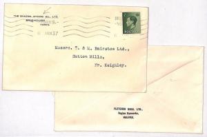 GB 1937 KEVIII Yorks Two DYEWORKS Covers{2} Keighley WOOLLEN MILL {samwells}JJ68