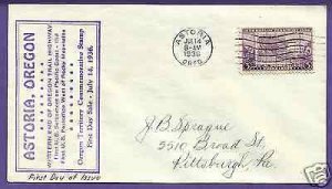 783  OREGON TERRITORY 3c 1936 ASTORIA, OR, FIRST DAY COVER