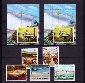 FUJEIRA 1973 TRANSPORTATION SET OF 5 STAMPS & 2 S/S MNH