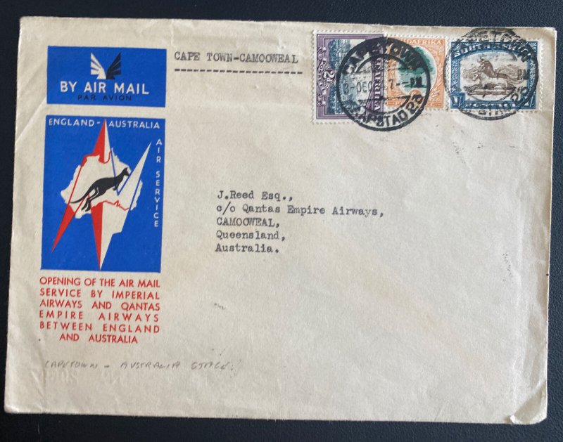 1934 Capetown South Africa Flight Flight Airmail Cover to Camooweal Australia