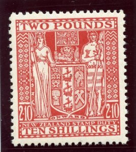 New Zealand 1951 KGVI Arms £2 10s red (wmk inv) superb MNH. SG F207. Sc AR90.