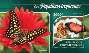 CENTRAFRICAINE 2015 SHEET TROPICAL BUTTERFLIES INSECTS