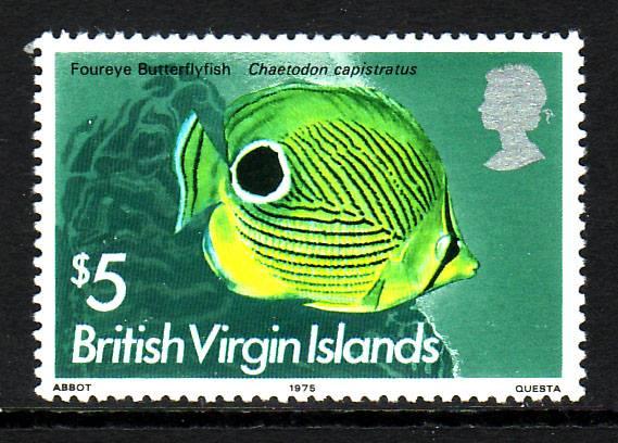VIRGIN ISLANDS 300 NH '75 $5 Butterfly Fish $6.75