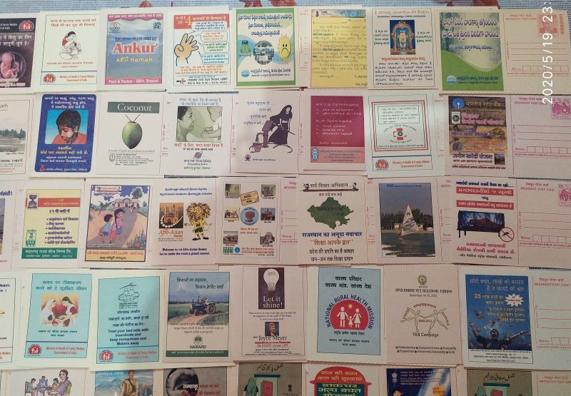 India 500 diff Meghdoot Post Cards on Gandhi Aids Malaria Cancer Health Banking