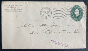 1896 Philadelphia PA USA Commercial Postal Stationery Cover Locally Used