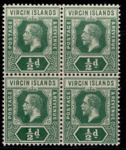 BRITISH VIRGIN ISLANDS GV SG69b, ½d blue-green & deep green, NH MINT. BLOCK x 4