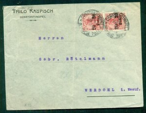GERMANY COLONIES-OFFICES IN TURKEY 1911, 20p pair tied CONSTANTINOPLE to WERDOHL