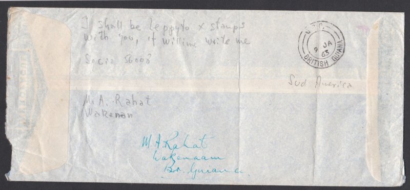 001844/ British Guiana 1963 Airmail Cover 25c Rate to San Jose Argentina
