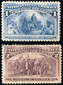 US Stamps # 230-1 MLH XF Low Values