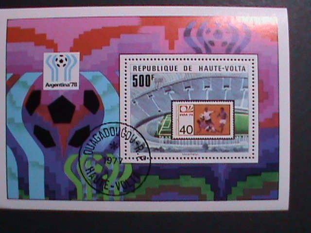 ​UPPER VOLTA-1977-WORLD CUP SOCCER WINNER- FIRST DAY OF POSTAL CANCEL CTO S/S