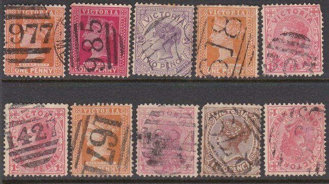 VICTORIA AUSTRALIA QV 10 various numeral cancels............................P873