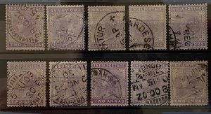 India 1900 QV 2a postmark and shades collection.  Scott 58, SG 116/117