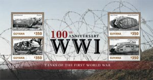 Guyana - 2014 - World War I 100th Anniversary - Sheet Of 4 - MNH