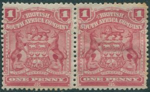 Rhodesia 1898 SG77 1d red Arms pair with light toning MH