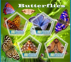 Stamps.Insects Butterflies 2020 year 1+1 sheets perforated Burundi