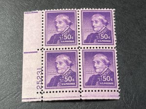 U.S.# 1051-MINT/NH--LL PLATE # BLOCK OF 4(P#25231)--SUSAN B ANTHONY--1955(LOTB)