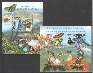 Ss1505 2011 Togo Fauna Butterflies & Flowers Kb+Bl Mnh
