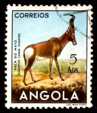 Angola 1953 African Hartebeest Wild Animals 5a Scott.376 Used (#1)