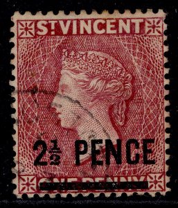 ST. VINCENT QV SG40, 2½ on 1d lake, FINE USED.