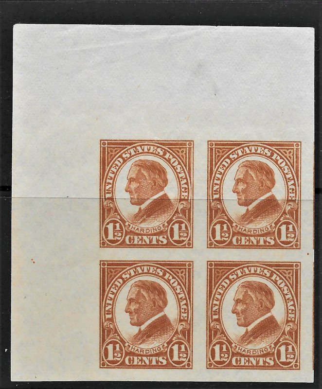 1925 US Sc. #576 corner margin blk/4 XF NH, a few gum skips