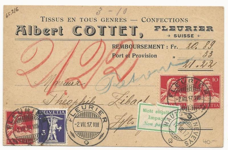 Switzerland Scott #167 x3 #156 on Letter Card Cover July 2, 1917