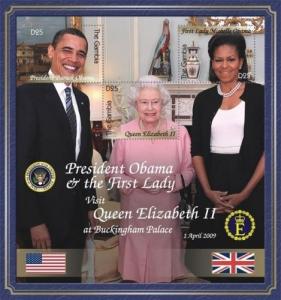 Gambia- Pres. Barack Obama meets Queen Elizabeth II, souvenir Sheet scott #3208