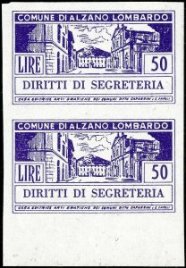 Italy Stamps Lombardo 50 Lire Imperf pair revenue