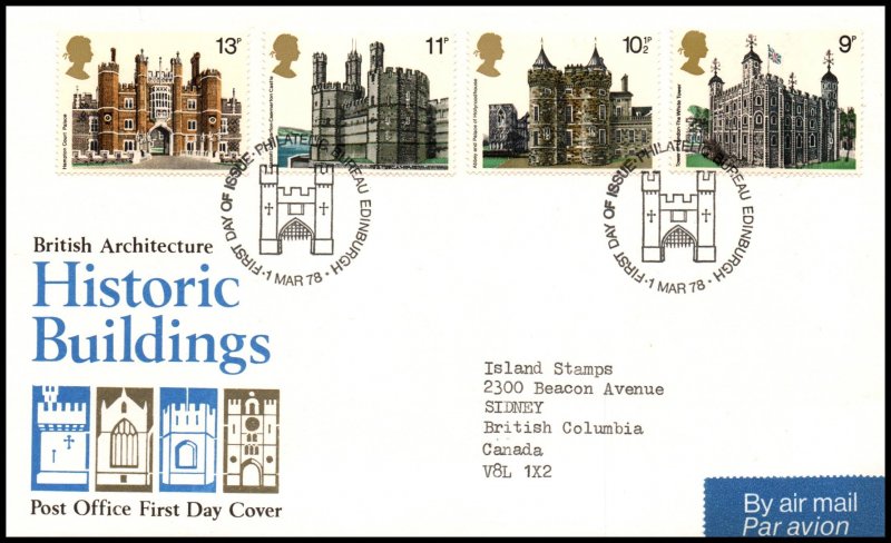 Great Britain 831-834 Architecture Typed FDC