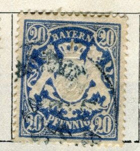 GERMANY; BAVARIA 1876 classic Perf fine used 20k. value Postmark