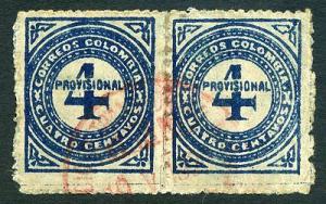 COLOMBIA; 1900s early Provisional issue 4c. blue fine use...