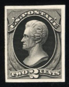 United States, 1870-1888 #157TC4a Cat$55, 1873 2c black, trial color proof on...