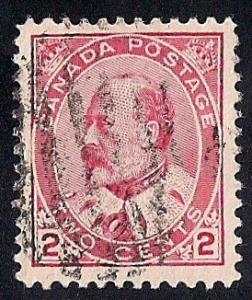 Canada #90 2 cent 1903 SUPER CANCEL Carmine Stamp used XF
