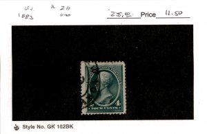 United States Postage Stamp, #211 Used, 1883 Jackson (AD)