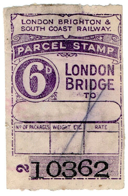 (I.B) London Brighton & South Coast Railway : Parcel Stamp 6d (London Bridge)