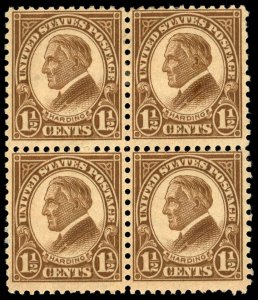 US Sc 633 MH/MNH BLOCK of 4 - 1927 1½¢ - Harding - See Description