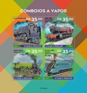 St Thomas - 2021 Steam Trains, Union Pacific - 4 Stamp Sheet - ST210821a