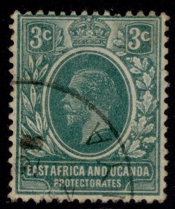 EAST AFRICA and UGANDA GV SG66a, 3c blue-green, USED. Cat £22.