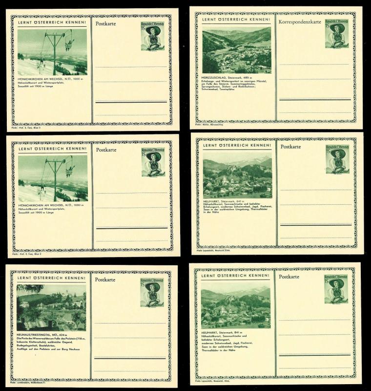 AUSTRIA (62) Scenery View Green 1 Shilling Postal Cards c1950s ALL MINT UNUSED