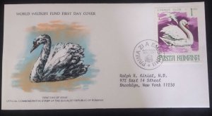 EL)1977 ROMANIA, WORLD WILDLIFE FUND, WWF, PROTECTED FAUNA, SWAN, CIRCULATED TO