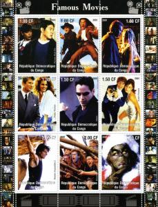 Congo 2001 FAMOUS MOVIES Sheet (9) Perforated Mint (NH)
