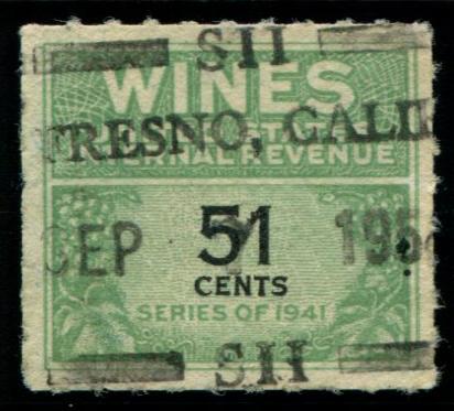 RE191 US 51c Wine Stamp, used cv $1.30