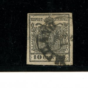 Austria-Lombardy-Venetia #3 (A317) Coat of Arms, 10c black, Used, F-VF,CV$200.00